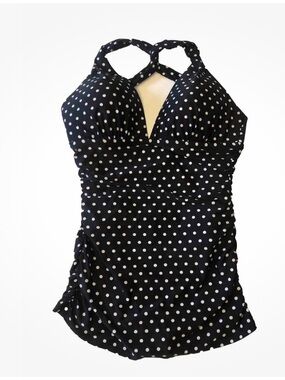 Ralph Lauren Black and White Polka Dot One Piece Skirted Swiwsuit Women’s 10